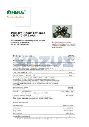 CR-V3 datasheet - Primary lithium batteries