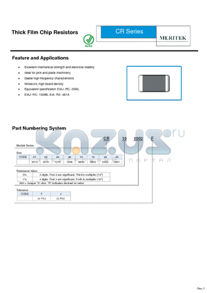 CR011002J datasheet - Thick Film Chip Resistors