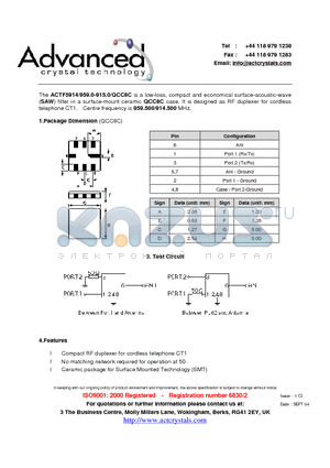 ACTF5914 datasheet - low-loss, compact and economical surface-acoustic-wave (SAW) filter