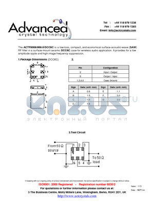 ACTF8008 datasheet - low-loss, compact, and economical surface-acoustic-wave (SAW)