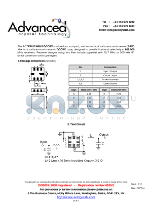 ACTF8012 datasheet - low-loss, compact, and economical surface-acoustic-wave (SAW) filter