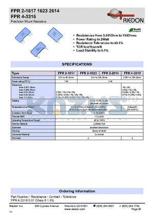 FPR2-1617 datasheet - Precision Shunt Resistors