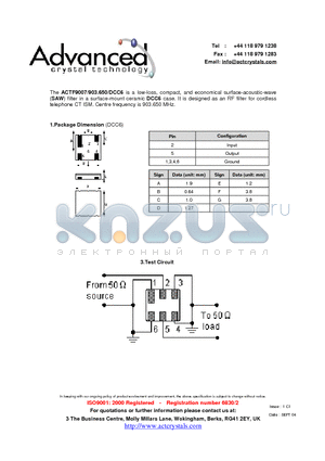 ACTF9007 datasheet - low-loss, compact, and economical surface-acoustic-wave (SAW) filter