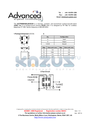 ACTF9008 datasheet - low-loss, compact, and economical surface-acoustic-wave (SAW) filter