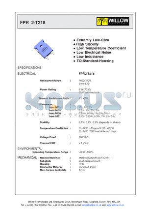 FPR2-T218 datasheet - High Stability Extremly Low-Ohm