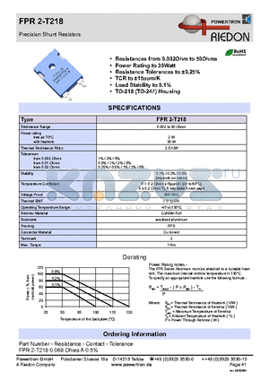 FPR2-T218 datasheet - Precision Shunt Resistors