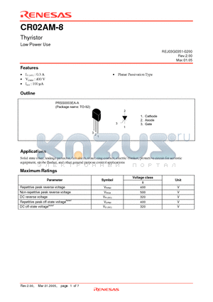 CR02AM-8 datasheet - Thyristor Low Power Use