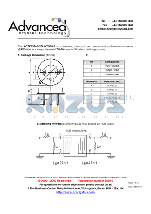 ACTFF374S datasheet - Wireless LAN applications