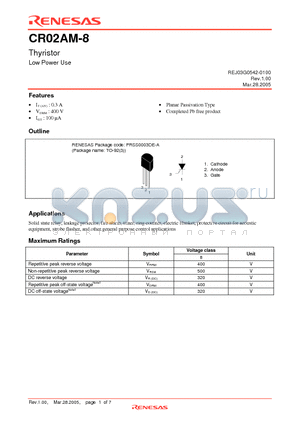 CR02AM-8-E datasheet - Thyristor Low Power Use