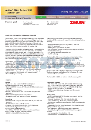 ACTIVA230 datasheet - DVD Recorder System-on-a-Chip  RF Amplifier