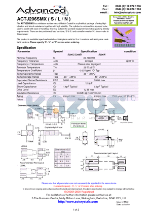 ACTJ206SMX datasheet - miniature surface mount Watch Crystal in a cylindrical