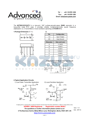 ACTQ315 datasheet - surface-acoustic-wave (SAW) resonator