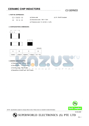 C3-1N2S-10 datasheet - CERAMIC CHIP INDUCTORS