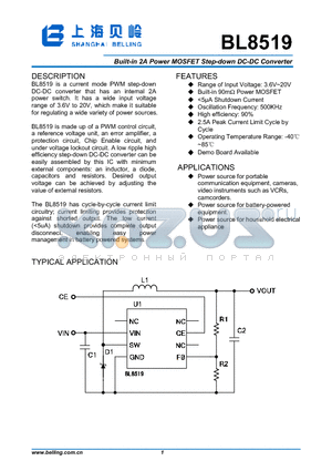 BL8519 datasheet - Built-in 2A Power MOSFET Step-down DC-DC Converter