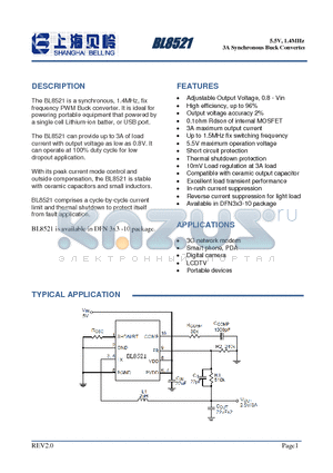 BL8521 datasheet - 3A Synchronous Buck Converter