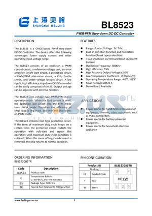 BL8523 datasheet - PWM/PFM Step-down DC-DC Controller