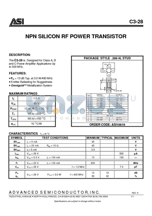 C3-28 datasheet - NPN SILICON RF POWER TRANSISTOR