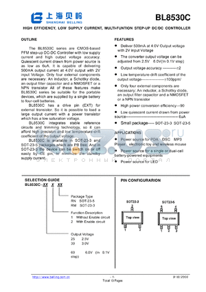 BL8530C datasheet - HIGH EFFICIENCY, LOW SUPPLY CURRENT, MULTI-FUNTION STEP-UP DC/DC CONTROLLER