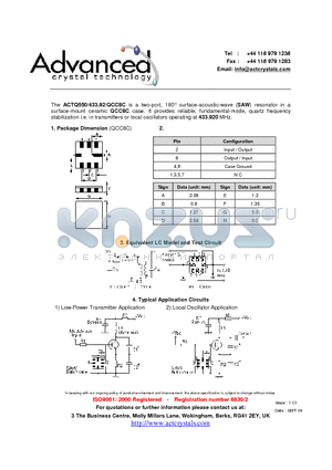 ACTQ550/433.92/QCC8C datasheet - surface-acoustic-wave (SAW) resonator