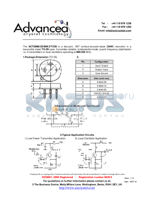 ACTQ868.3D datasheet - surface-acoustic-wave (SAW) resonator