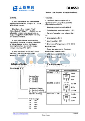 BL8550-18PC datasheet - 400mA Low Dropout Voltage Regulator