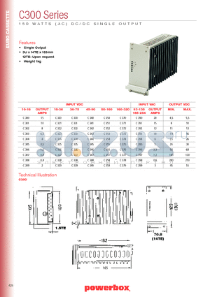 C301 datasheet - 150 WATTS (AC) DC/DC SINGLE OUTPUT