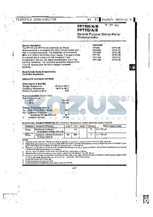 FPT110 datasheet - General Purpose Silicon Planar Phototransistor