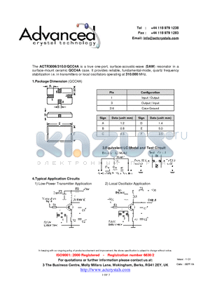 ACTR3006 datasheet - true one-port, surface-acoustic-wave (SAW) resonator