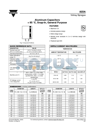 82DA102M200KE2D datasheet - Aluminum Capacitors  85 `C, Snap-In, General Purpose