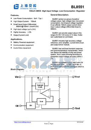 BL8551-12PSM datasheet - 150mA CMOS High Input Voltage Low Consumption Regulator