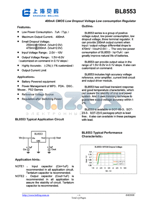 BL8551-15PARN datasheet - 400mA CMOS Low Dropout Voltage Low consumption Regulator