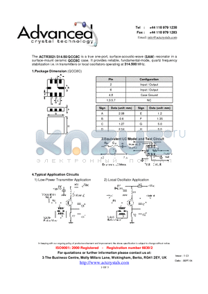 ACTR3021 datasheet - true one-port, surface-acoustic-wave (SAW) resonator