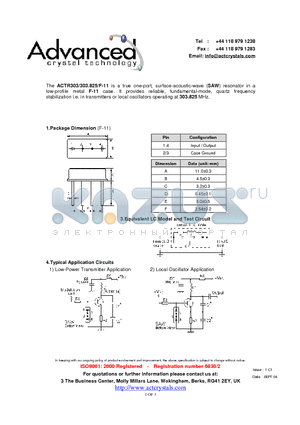 ACTR303 datasheet - true one-port, surface-acoustic-wave (SAW) resonator