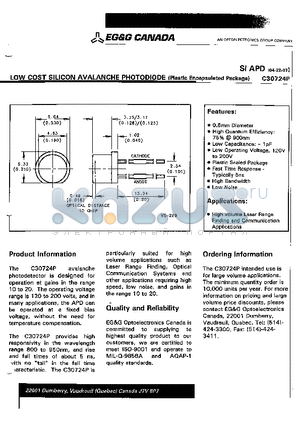C30724P datasheet - LOW COST SILICON AVALANCHE PHOTODIODE (Plastic Encapsulated Package)