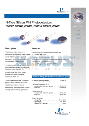 C30807 datasheet - N-Type Silicon PIN Photodetectors