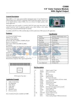 C3088 datasheet - 1/4  Color Camera Module With Digital Output
