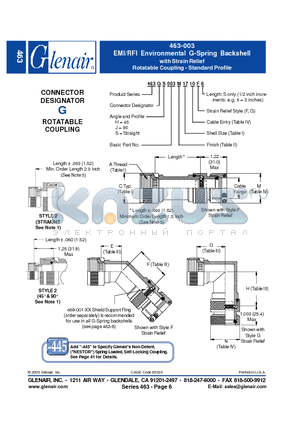 463GH003M15 datasheet - EMI/RFI Environmental G-Spring Backshell with Strain Relief