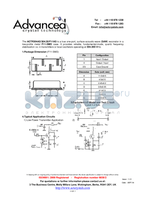 ACTR304AS datasheet - true one-port, surface-acoustic-wave (SAW) resonator