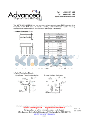 ACTR314.5 datasheet - true one-port, surface-acoustic-wave (SAW) resonator