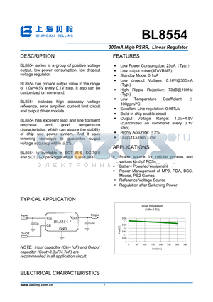BL8554 datasheet - 300mA High PSRR, Linear Regulator