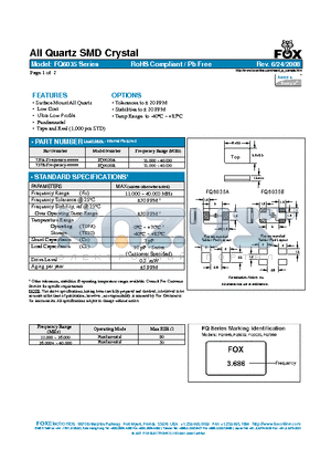 FQ6035 datasheet - All Quartz SMD Crystal