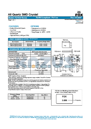 FQ7050B datasheet - All Quartz SMD Crystal