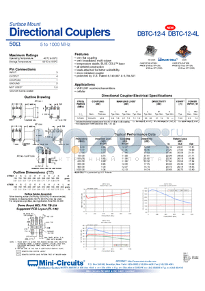 DBTC-12-4 datasheet - Surface Mount Directional Couplers 50 5 to 1000 MHz