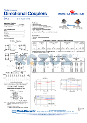 DBTC-12-4_4L datasheet - Surface Mount Directional Couplers 50 5 to 1000 MHz