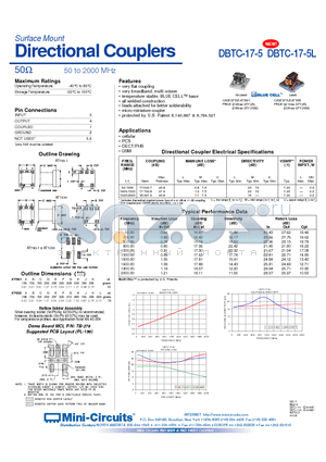 DBTC-17-5_5L datasheet - Surface Mount Directional Couplers 50 50 to 2000 MHz