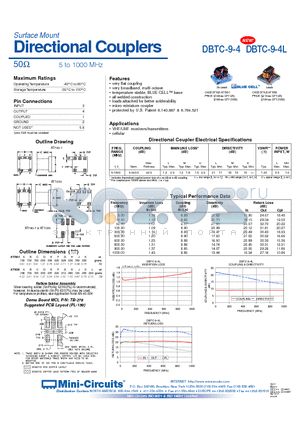 DBTC-9-4L datasheet - Surface Mount Directional Couplers 50 5 to 1000 MHz