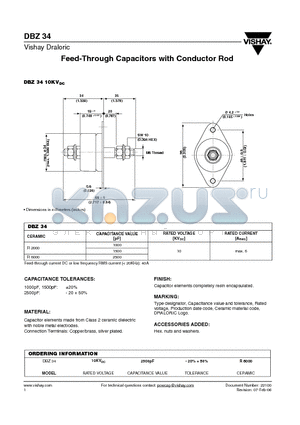 DBZ34 datasheet - Feed-Through Capacitors with Conductor Rod