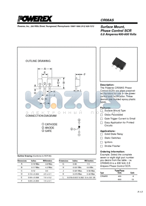 CR08AS400-8 datasheet - Surface Mount, Phase Control SCR 0.8 Amperes/400-600 Volts