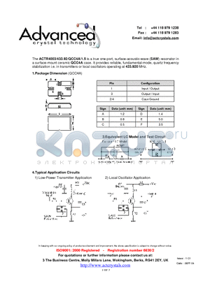 ACTR4003 datasheet - true one-port, surface-acoustic-wave (SAW) resonator