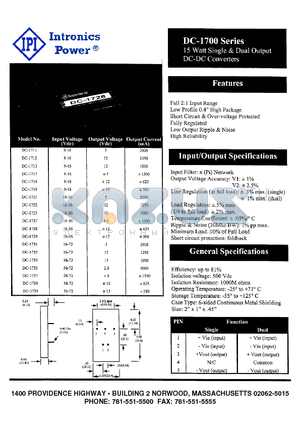 DC-1712 datasheet - 15 Watt Single & Dual Output DC-DC Converters